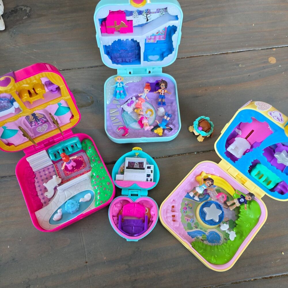 Polly Pocket 2018 Hidden Hideouts Lot Of 4 Gift Compacts for Micro Mini Dolls